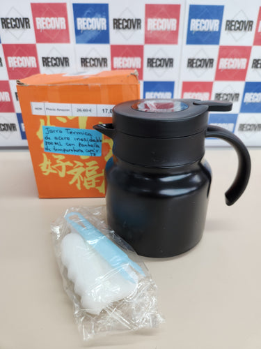 Tetera infusor 800 ml, jarra térmica de acero inoxidable con pantalla de temperatura y cepillo de limpieza, tetera para café, té, bebidas (negro) - Sin BPA